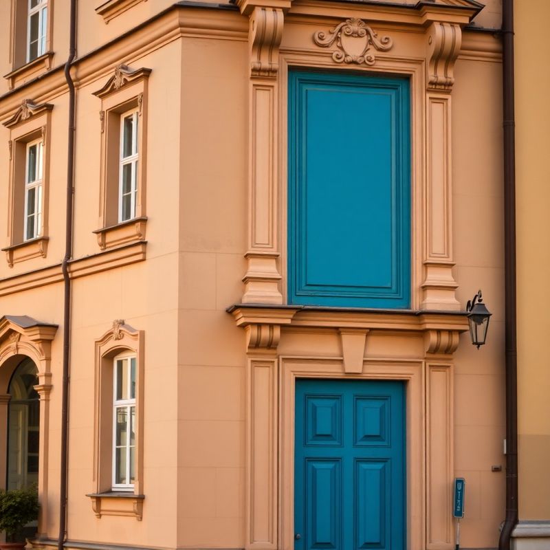 Fasáda historickej budovy v Prešove s azúrovými detailmi