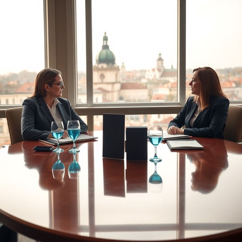 Dvaja profesionáli v konzultácii pri leštenom konferenčnom stole